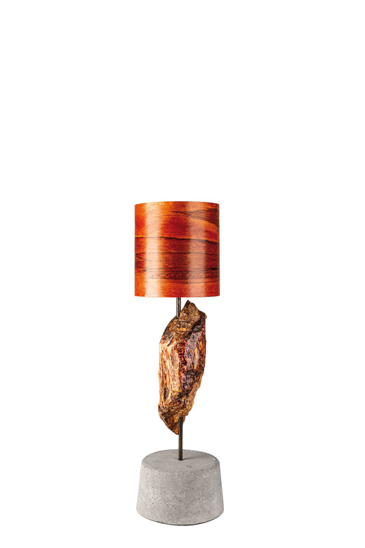 Driftwood Light Sculpture LO06 –Treibholz Lampe mit Echtholz Furnier & Beton-Sockel, Vorderansicht Tag.