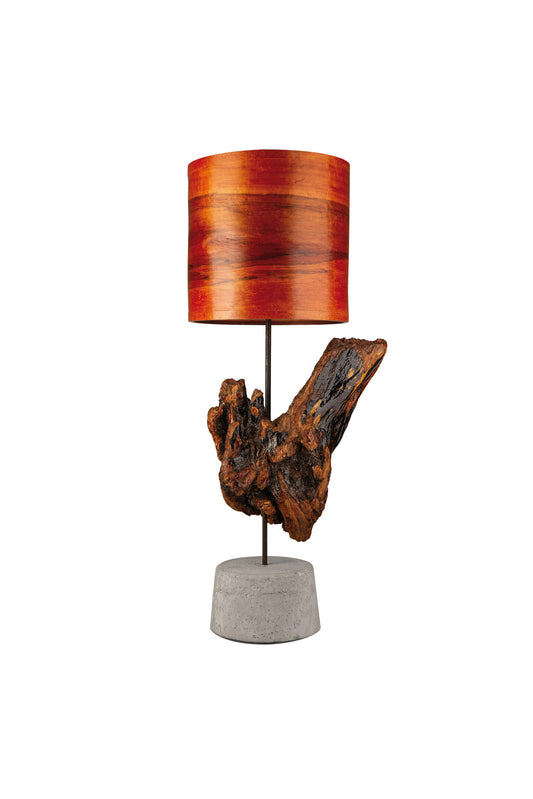 Driftwood Light Sculpture LO08 – Treibholz Lampe mit Echtholz Furnier & Beton-Sockel, Rückansicht Tag.