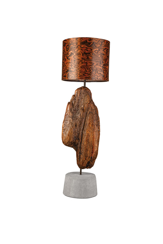 Driftwood Light Sculpture LO12 – Treibholz Lampe mit Echtholz Furnier & Beton-Sockel, Rückansicht Tag.