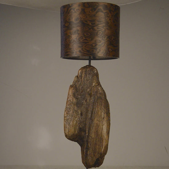 Driftwood Light Sculpture LO12  – Treibholz Lampe mit Echtholz Furnier & Beton-Sockel, zeigt Struktur & Oberfläche bei Tageslicht.