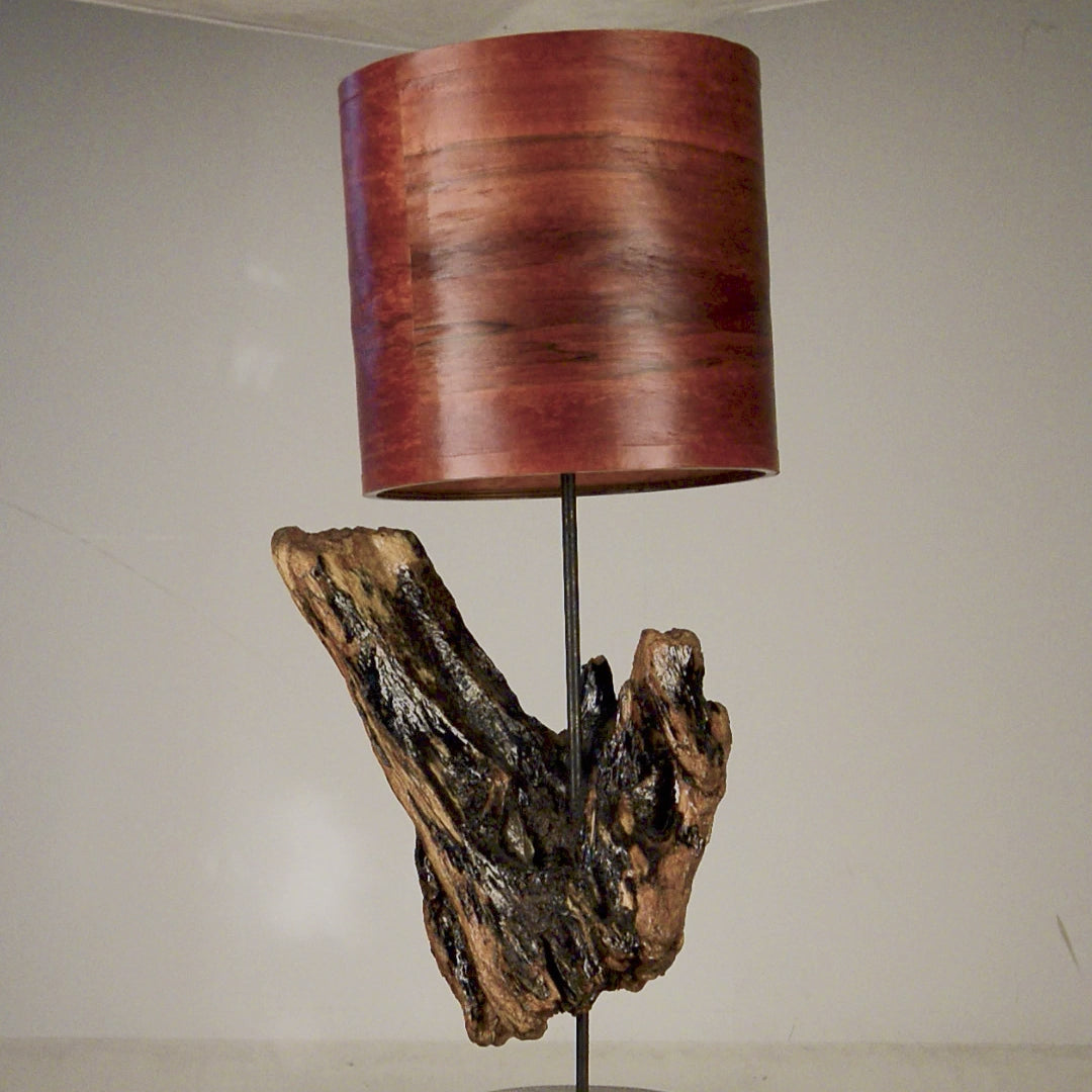 Driftwood Light Sculpture LO08 – Treibholz Lampe mit Echtholz Furnier & Beton-Sockel, zeigt Struktur & Oberfläche bei Tageslicht.