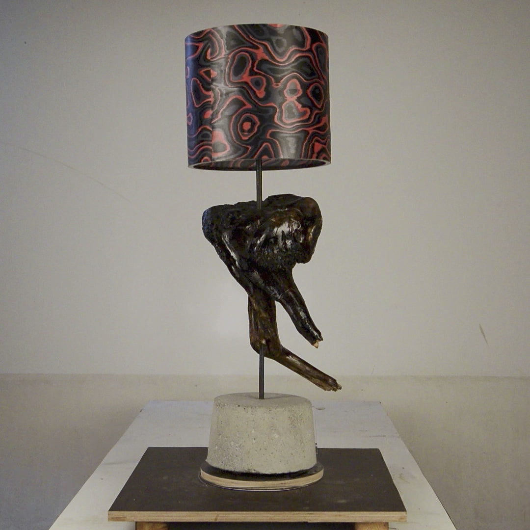 Driftwood Light Sculpture LO17 – Treibholz Lampe mit Echtholz Furnier & Beton-Sockel, zeigt Struktur & Oberfläche bei Tageslicht.